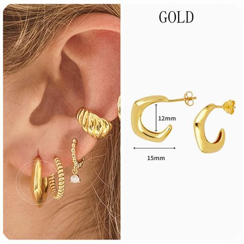 Boucles D'oreilles À Tige En Argent Regardé 925 En Forme De C Pour Femmes, Piercings D'oreille Cz, Cadeau De Bijoux Exquis, Mode Simple Coréenne