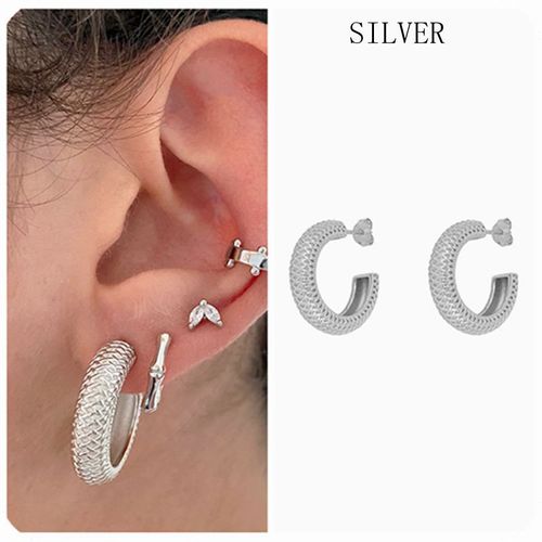 Boucles D'oreilles À Tige En Argent Regardé 925 En Forme De C Pour Femmes, Piercings D'oreille Cz, Cadeau De Bijoux Exquis, Mode Simple Coréenne