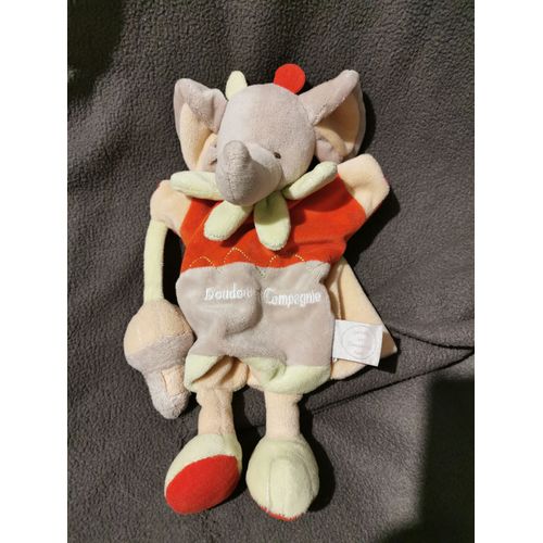 Doudou Marionnette Elephant Gris Rouge Vert Grelot Doudou Et Compagnie