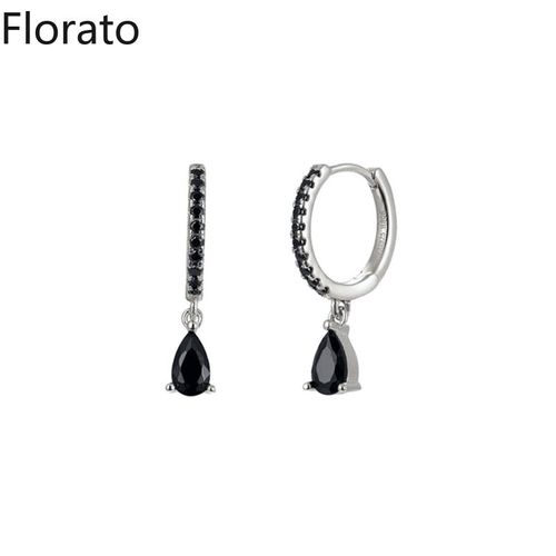 Boucles D'oreilles Créoles En Argent Regardé 925 Pour Femmes, Pendentif Géométrique Exquis, Bijoux, Document Noir