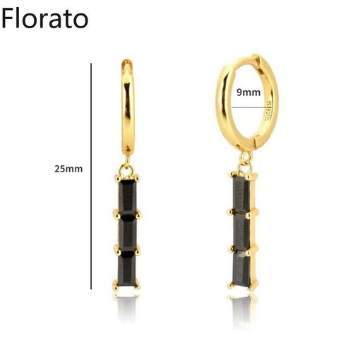 Boucles D'oreilles Créoles En Argent Regardé 925 Pour Femmes, Pendentif Géométrique Exquis, Bijoux, Document Noir