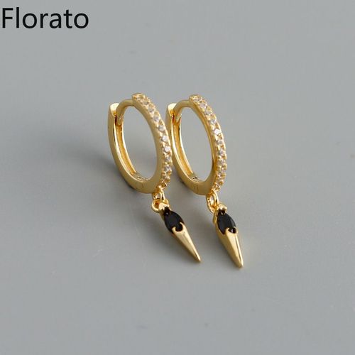 Boucles D'oreilles Créoles En Argent Regardé 925 Pour Femmes, Pendentif Géométrique Exquis, Bijoux, Document Noir