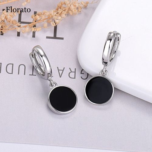 Boucles D'oreilles Créoles En Argent Regardé 925 Pour Femmes, Pendentif Géométrique Exquis, Bijoux, Document Noir