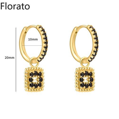 Boucles D'oreilles Créoles En Argent Regardé 925 Pour Femmes, Pendentif Géométrique Exquis, Bijoux, Document Noir