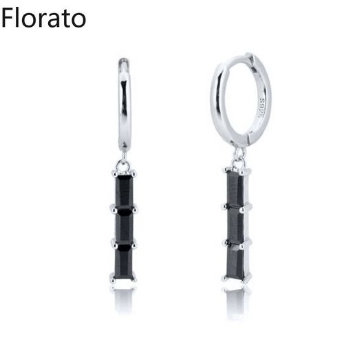 Boucles D'oreilles Créoles En Argent Regardé 925 Pour Femmes, Pendentif Géométrique Exquis, Bijoux, Document Noir