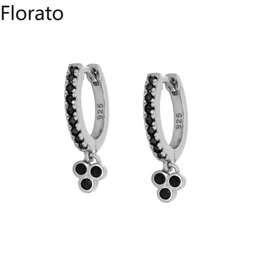 Boucles D'oreilles Créoles En Argent Regardé 925 Pour Femmes, Pendentif Géométrique Exquis, Bijoux, Document Noir