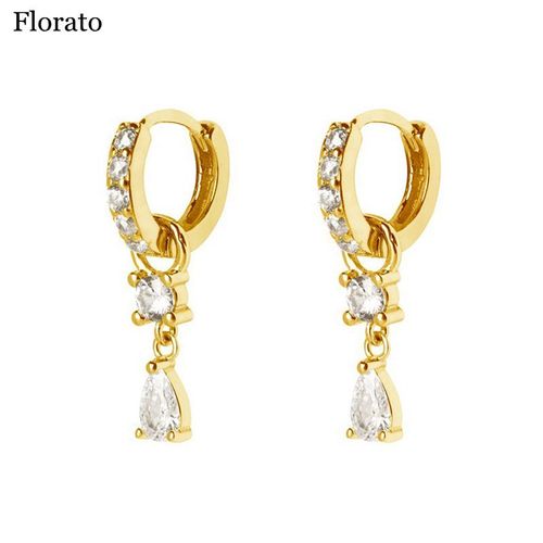 Boucles D'oreilles Créoles Rondes En Argent Regardé 925 Pour Femme, Aiguille D'oreille, Structure En Cristal, Pendentif Goutte, Bijoux De Luxe, Fête De Mariage