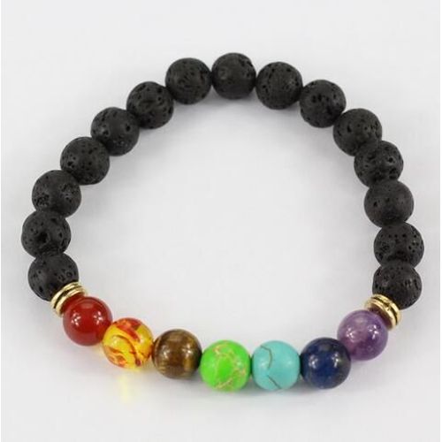 Bracelet Perlé De Guérison Des 7 Chakras Pour Femme, Perles En Pierre De Lave Naturelle, Prière Reiki, Bijoux À La Mode
