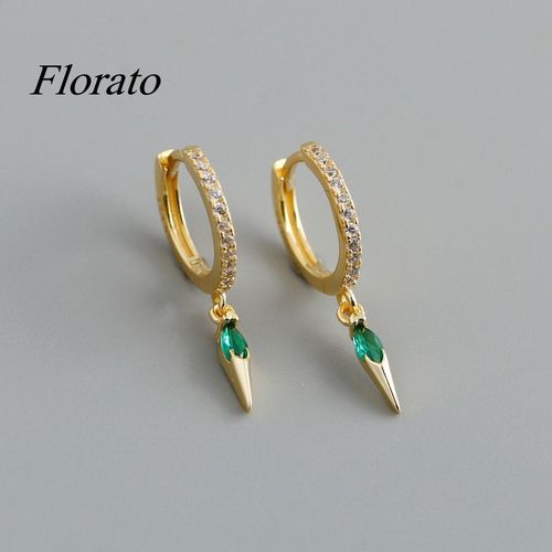 Florato-Boucles D'oreilles Créoles En Argent Regardé 925 Pour Femme, Vintage, Vert, Contre-Indiqué, Mode
