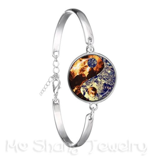 Bracelet Vintage Yin Yang Pour Femmes Et Filles, Bijoux En Verre Cabochon Plaqué Argent, Croix, Tai Ji, Cadeau