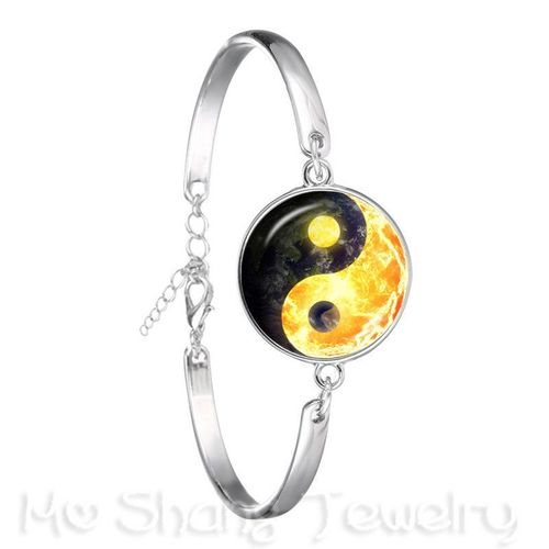 Bracelet Vintage Yin Yang Pour Femmes Et Filles, Bijoux En Verre Cabochon Plaqué Argent, Croix, Tai Ji, Cadeau