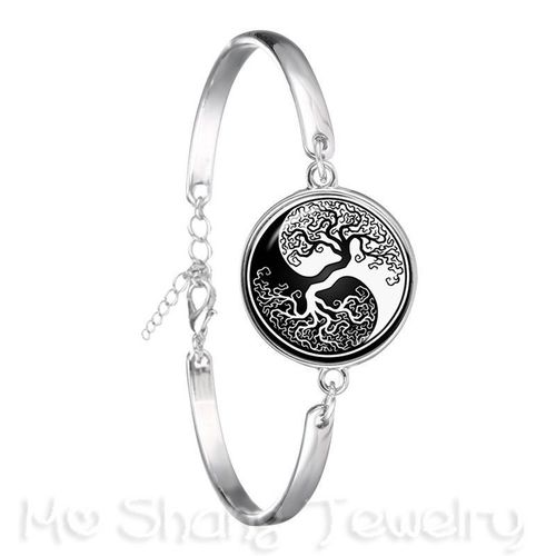 Bracelet Vintage Yin Yang Pour Femmes Et Filles, Bijoux En Verre Cabochon Plaqué Argent, Croix, Tai Ji, Cadeau