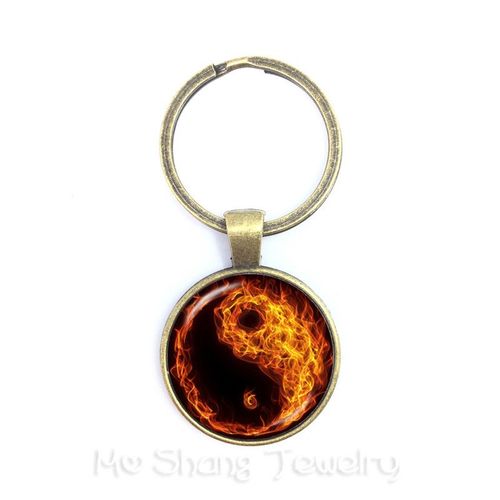 Yin Yang ¿ Porte-Clés Vintage, Pendentif Croix Noir Et Blanc, Bijoux Tai Ji, Cabochon En Verre, Cadeaux Pour Femmes Et Hommes