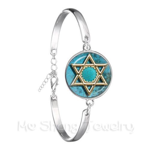 Bracelet En Argent Plaqué Pour Femmes, Bijoux En Forme D'étoile Inversée, Signe Pentagramme, Satanique, Symboles D'étoile, Dôme En Verre