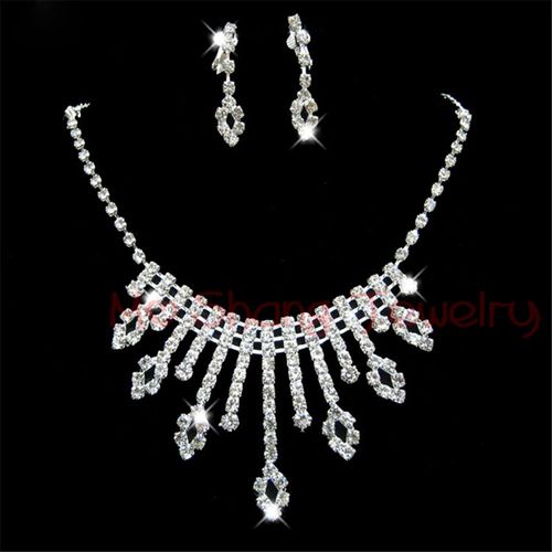 Ensemble De Bijoux En Strass Blancs Pour Femmes, Nouvelle Mode De Mariage, Demoiselle D'honneur Ou Fête De Bal, Collier Plaqué Argent, Boucles D'oreilles