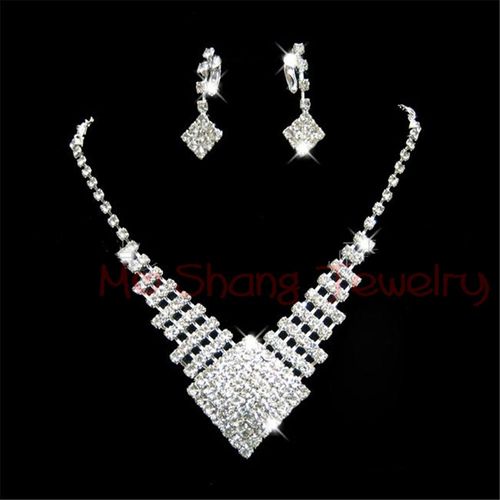 Ensemble De Bijoux En Strass Blancs Pour Femmes, Nouvelle Mode De Mariage, Demoiselle D'honneur Ou Fête De Bal, Collier Plaqué Argent, Boucles D'oreilles