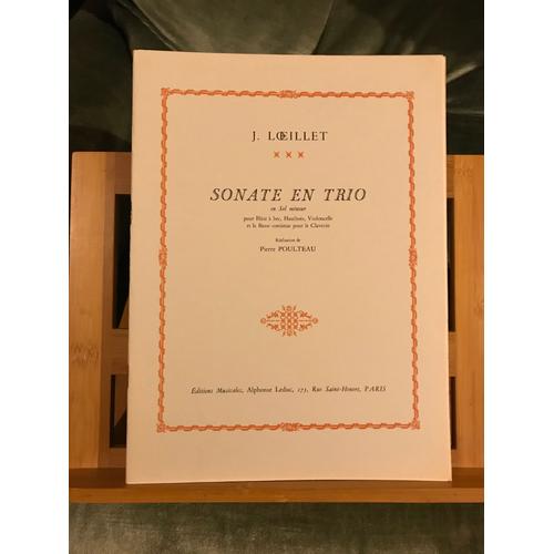 Loeillet Sonate Trio Sol Mineur Flute Hautbois Violoncelle Basse Continue Partition Leduc