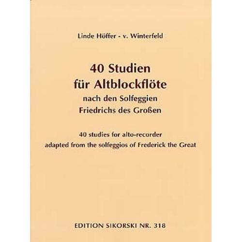 40 Études Pour Flûte À Bec Alto D'après Les Solfèges De Frédéric Le Grand