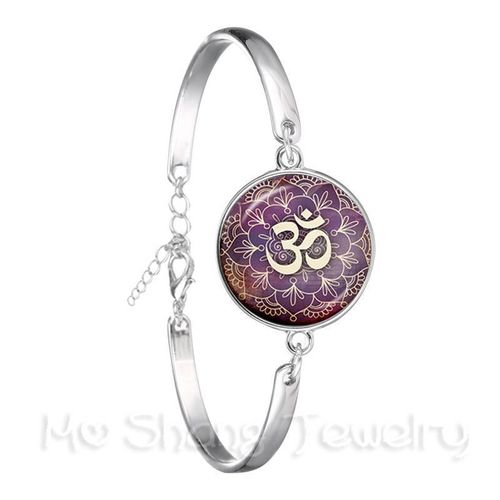 Bracelet Bouddhiste Pour Femmes, Image D'art De Mandala, Cabochon En Verre De 18mm, Bracelet De Chaîne Plaqué Argent Pour Femmes, Bijoux À La Mode, Meilleur Cadeau