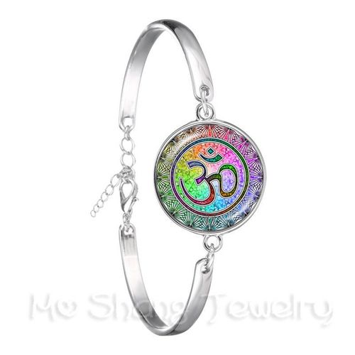 Bracelet Bouddhiste Pour Femmes, Image D'art De Mandala, Cabochon En Verre De 18mm, Bracelet De Chaîne Plaqué Argent Pour Femmes, Bijoux À La Mode, Meilleur Cadeau