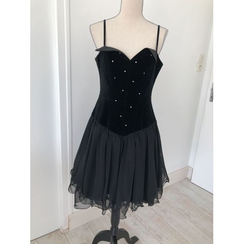 Robe Neuve Soir Taille 40/42 Mousseline Et Velours Noir Bretelles