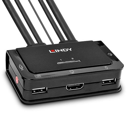 Lindy HDMI KVM Switch 2 Port USB 2.0 Compact HDMI 3D and 4K60 compliant USB 2.0 Audio and Mic