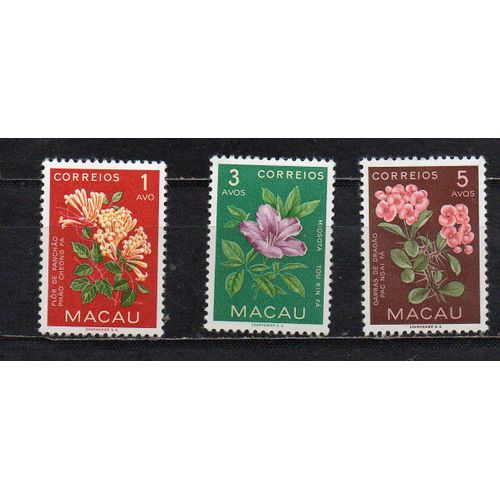 Macao- Lot De 3 Timbres Neufs- Fleurs- Plantes