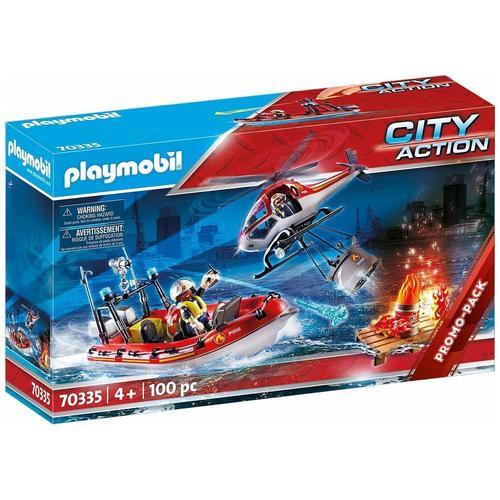 Playmobil City Action 70335 - Brigade De Pompiers Avec Bateau Et Hélicoptère