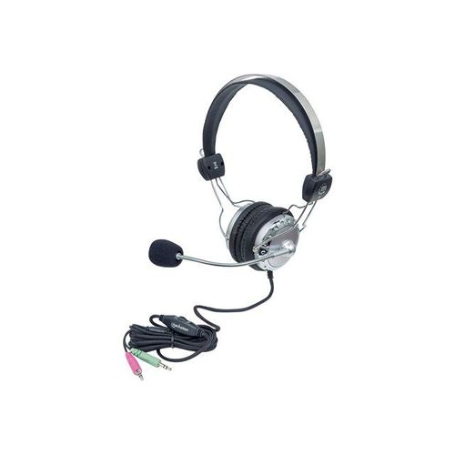 Manhattan Stereo Over-Ear Headset (3.5mm), Microphone Boom (padded), Adjustable Steel Headband, In-Line Volume Control, Ear Cushions, Std 2x 3.5mm stereo jack/plug for audio/mic use, cable 2.5m...