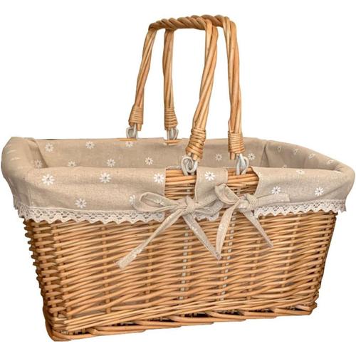 38*28*19cm Panier De Pique-Nique En Osier Avec Poignées Pliantes & Doublure, Paniers De Pique-Nique, Panier A Bouteilles, Panier De Rangement, Panier À Bonbons, Pour Camping, Mariage, Anniversaire