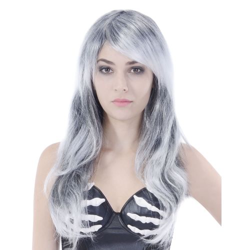 Perruque Grise Longue Ondulée Femme