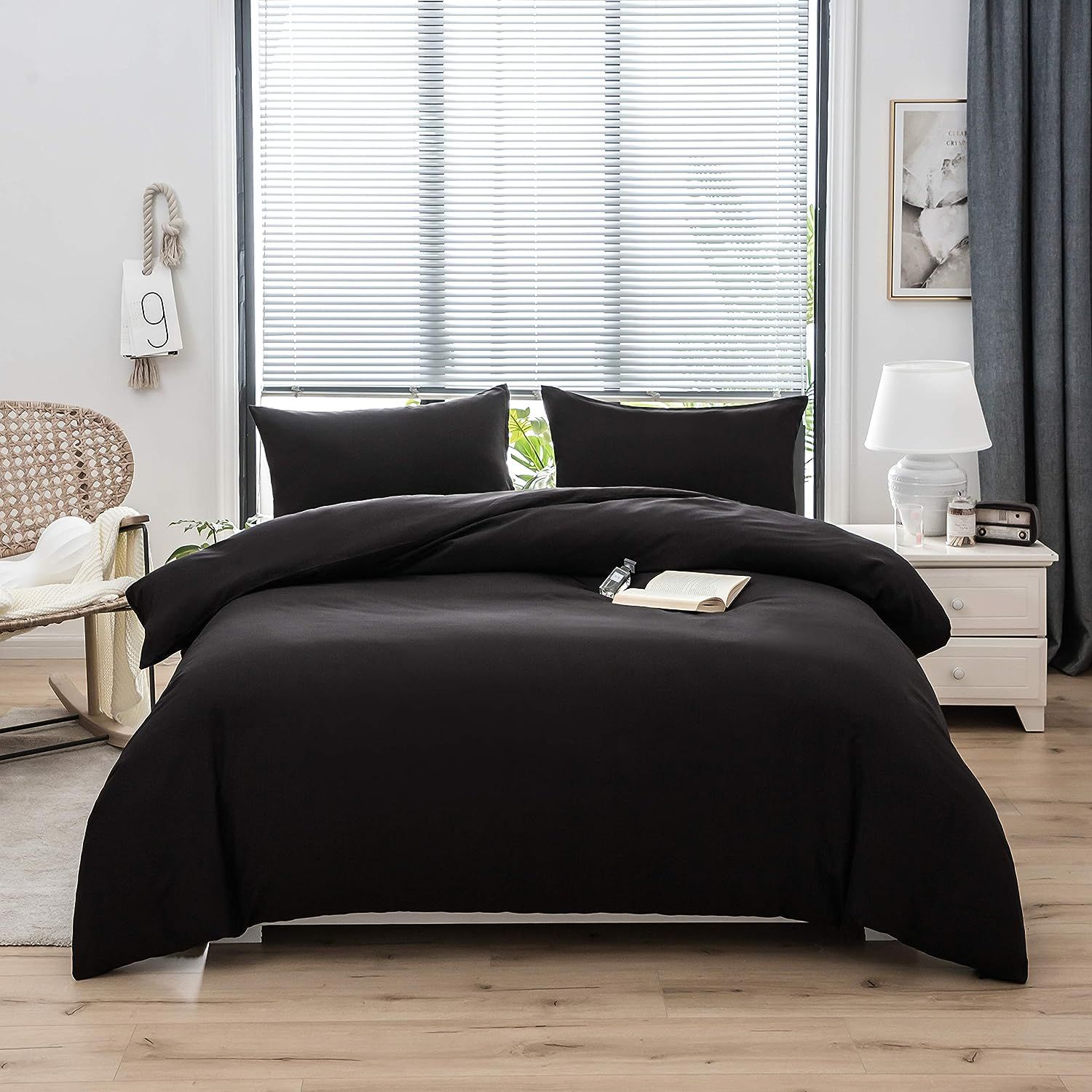 Sets De Housses De Couettes 240x260 Cm Double Fermeture Éclair 3 Pièces Microfibre Brossée 100 Fils/Cm²,Noir