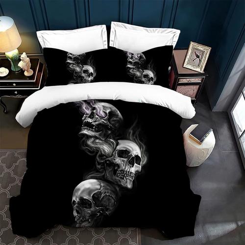 Couette Tête De Mort,Lit Gothique Tete De Mort Parure De Lit 3d,Parure De Lit En Microfibre Pour Lit (135x200 Cm)