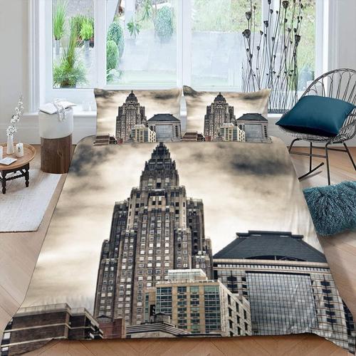 Housse De Couette New York 140x200 Cm 1 Personne 3 Pièces Ultra Doux 3d Paysage Urbain Parure De Lit En Microfibre