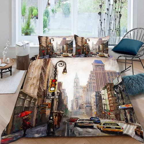 3d Microfibre Parure De Lit New York 140x200 Cm 1 Personne 3 Pièces Ultra Doux Paysage Urbain Housse De Couette