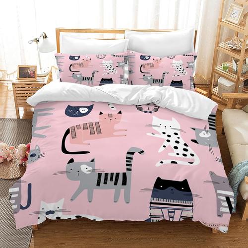 Parure De Lit 200x200 Cm,Motif Chaton,Avec Housse De Couette Et 2 Taies D'oreiller,Motif Chaton Mignon 3d