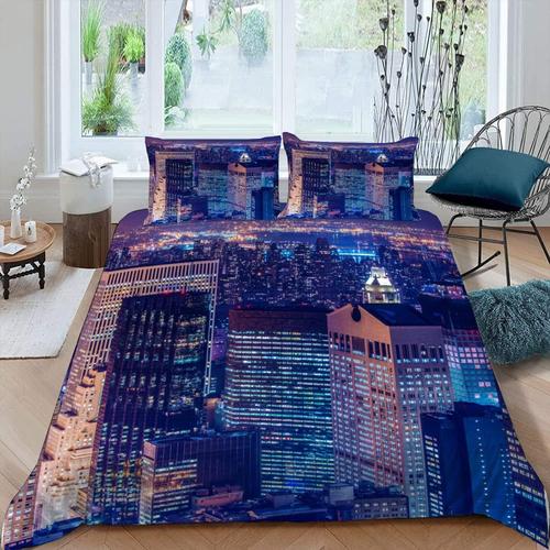 Housse De Couette New York 220x240 Cm 2 Personnes 3 Pièces Ultra Doux 3d Paysage Urbain Parure De Lit En Microfibre