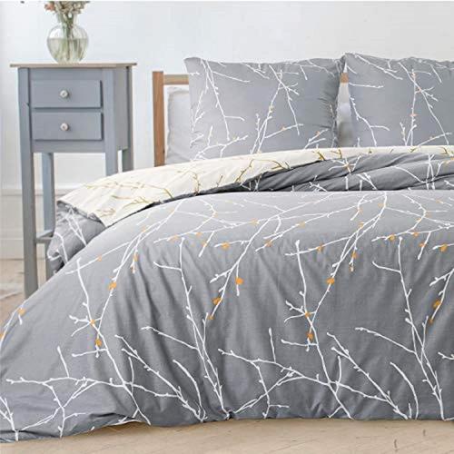 Linge De Lit Microfibre Housse De Couette Avec Pillocases 220x200cm Gris / Beige