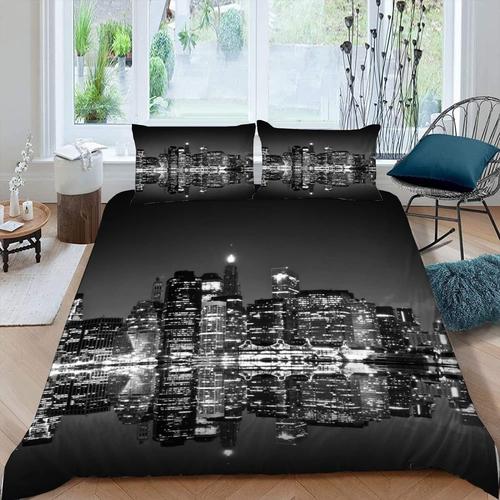 3d Microfibre Housse De Couette New York 140x200 Cm 1 Personne 3 Pièces Ultra Doux Paysage Urbain Parure De Lit