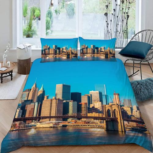 Parure De Lit New York 140x200 Cm 1 Personne 3 Pièces Ultra Doux 3d Paysage Urbain Housse De Couette En Microfibre