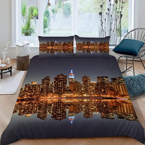 3d Microfibre Housse De Couette New York 140x200 Cm 1 Personne 3 Pièces Ultra Doux Paysage Urbain Parure De Lit