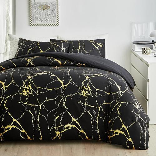 Élégant Vintage Noir Sets Housse De Couette 3 Pièces Avec Motifs Géométriques Dorés,Housse De Couette 200x200 Cm