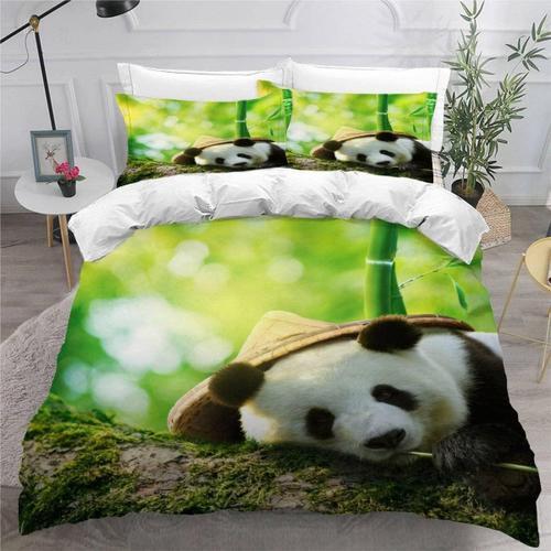 Housse De Couette 140x200 Fille Garcon 3d Panda Bambou Parure De Lit 1 Personne Animaux Mignons Douce Microfibre Literie