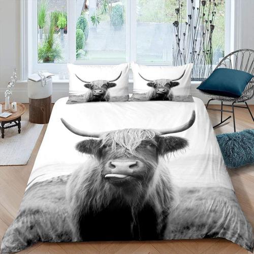 Hochlandkuh Housse De Couette 155x220 Cm,Motif Animaux De Ferme,Motif Animal Sauvage,155x220 + 80x80x1 Cm