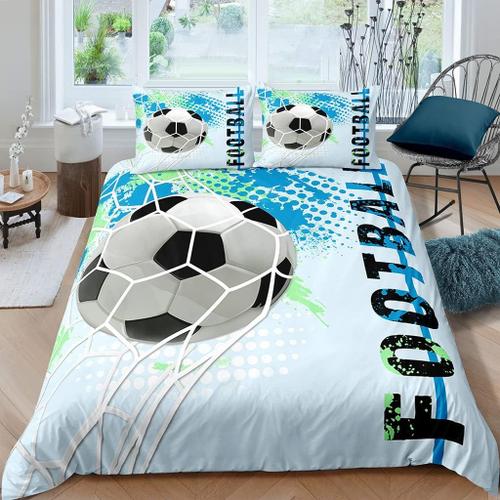 Housse De Couette Football 240x260 Cm 2 Personnes 3d Motif Sport Foot Parure De Lit Avec 2 Taies D'oreiller 50x75