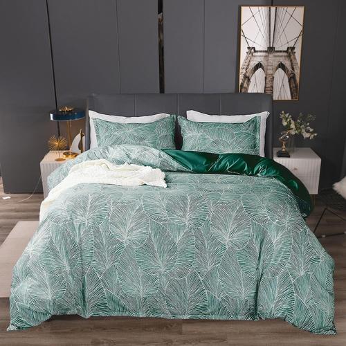 Set Housse De Couette 140x200 Cm Tropicales Vert Palmier Feuilles Botanique Imprimé Motif Avec 1xtaies D'oreiller 65x65 Cm