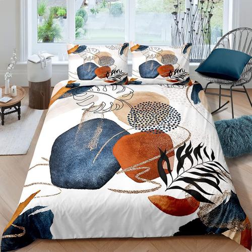 Abstraction Feuilles De Palmier Housse De Couette 140x200 Cm 3d Motif Bohême Parure De Lit Avec 2 Taies D'oreiller 50x75