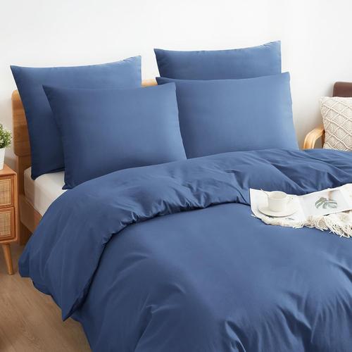 Housse De Couette 155x220cm 100% Coton,1x Housse De Couette + 1xtaies Oreiller 80x80cm,Bleu