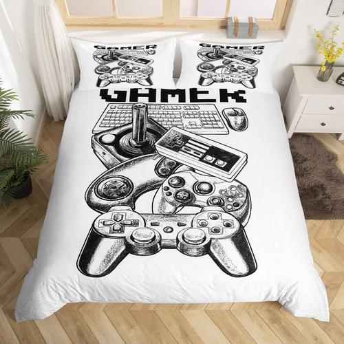 Jeu Vidéo Parure De Lit 220x240cm Pour Filles Garçons Enfants Gamer Housse De Couette Vintage Une Manette 3 Pièces