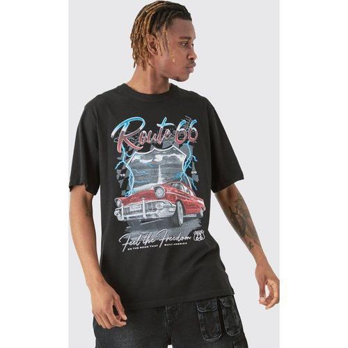 Tall Route 66 Racer Printed T-Shirt In Black Homme - Noir - Xxl, Noir